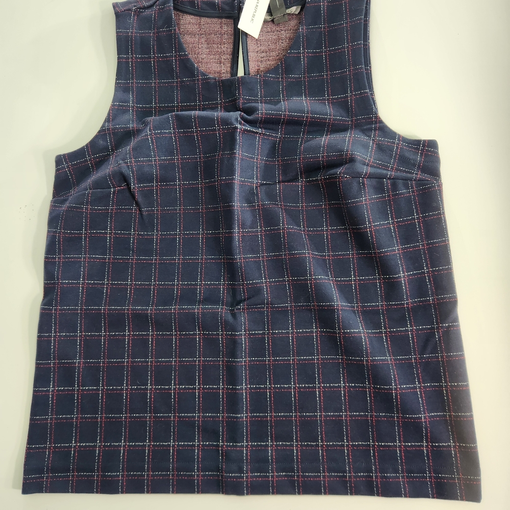 Banana Republic Women's  Tank Top Blouse Size S Plaid sleeveless  blue NWT 01 - Picture 2 of 9